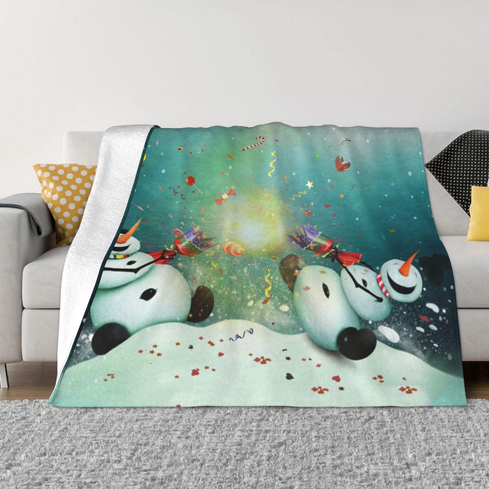 Couverture polaire en flanelle bonhomme de neige amusant idée cadeau maison