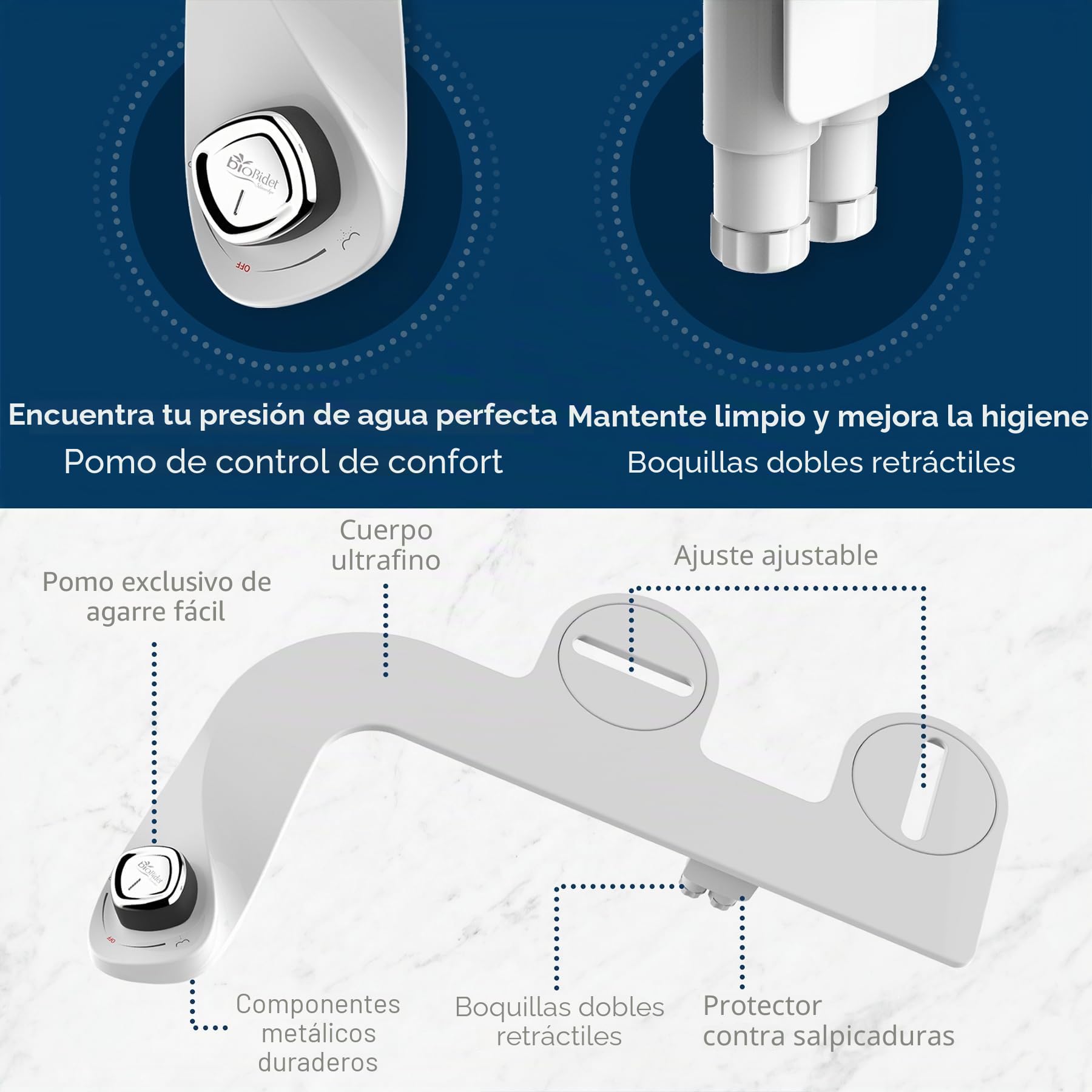 Bio Bidet Eléctrico, fácil de Instalar, Entrada de latón y válvula Interna, Blanco