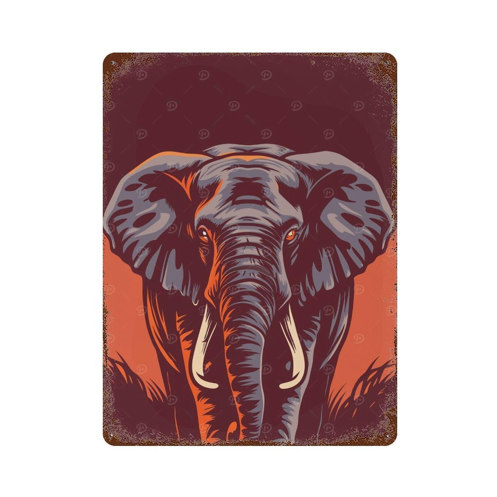 Elephant Portrait Illustration Vintage Rust Metal Sign 15.7"x11.8", Shabby Chic Decor for Garage, Pub Or Kitchen