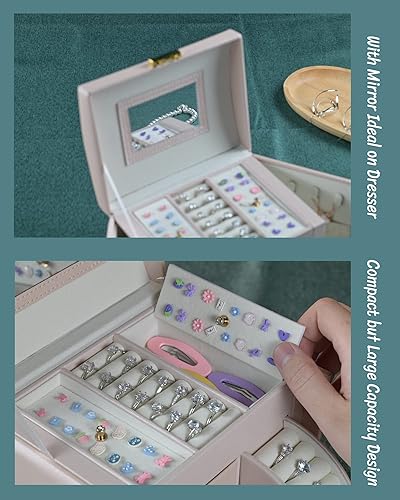 Miniatura 3 de GDJMLai Caja organizadora de joyas para mujeres y niñas caja de joyería de terciopelo de 3 capas para anillos con cerradura organizador de aretes
