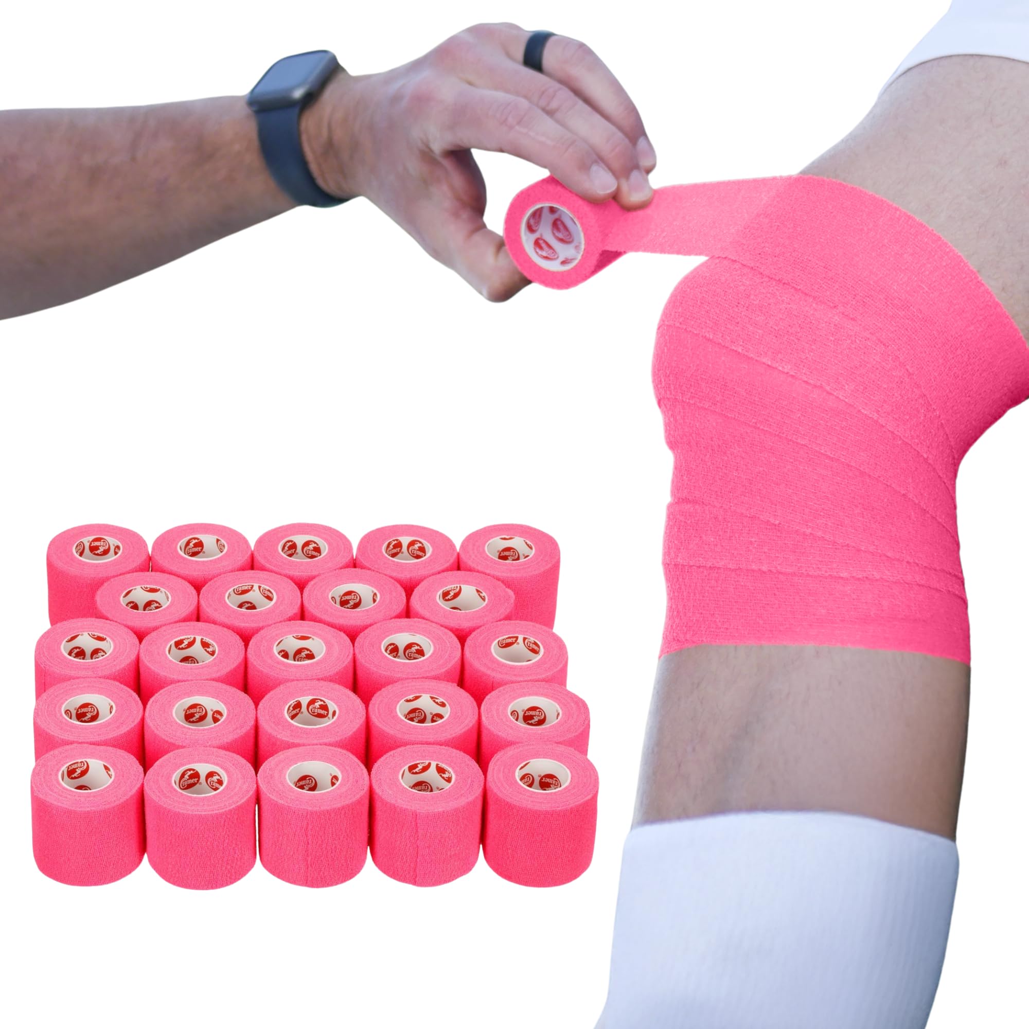 Cramer Eco-Flex Self-Stick Stretch Tape, Pink, 2" x 6 yds, Cohesive Athletic Bandage, Athletic Trainer Flexible Sports Underwrap, Easy Tear Vet Wrap