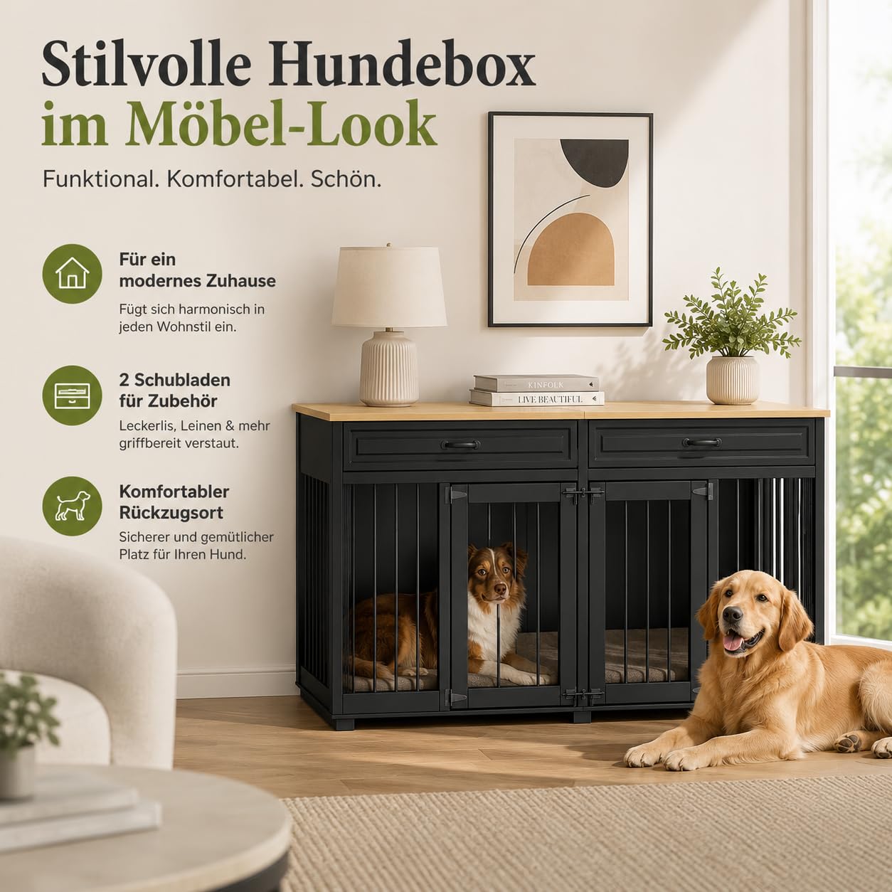 Hundekäfig für Zuhause, Eisen Hundebox,Hundebox XXL,Hundehütte Hundekiste für den Innenbereich,PB-Brett + Bügeleisen mit 2 Türen 164 x 80 x 60 cm, Metall, Schwarz