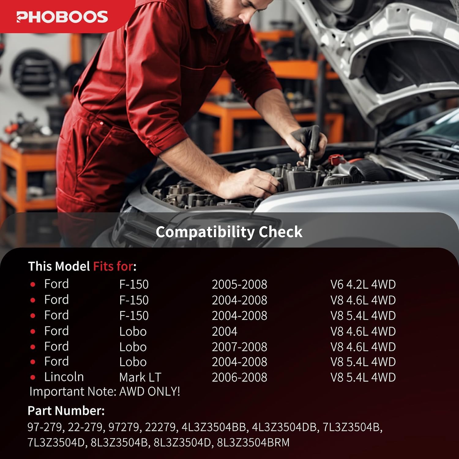 PHOBOOS Hydraulic Power Steering Rack and Pinion Assembly Compatible with Ford F-150 2004-2008, Lobo 2004-2008 & Lincoln Mark LT 2006-2008【For 4WD ONLY】, 4.2L 4.6L 5.4L, New Unit, Ref. 97-279