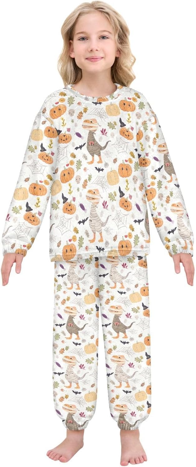 Cute Dinosaurs Halloween Plush Pajama Set for Winter, 2 Piece Sleepwear Loungewear