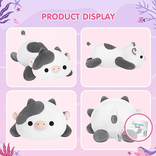 Miniatura 3 de Linda almohada de peluche de vaca, peluche Kawaii de vaca blanca, peluches esponjosos, almohada corporal para niños y niñas (13 pulgadas)