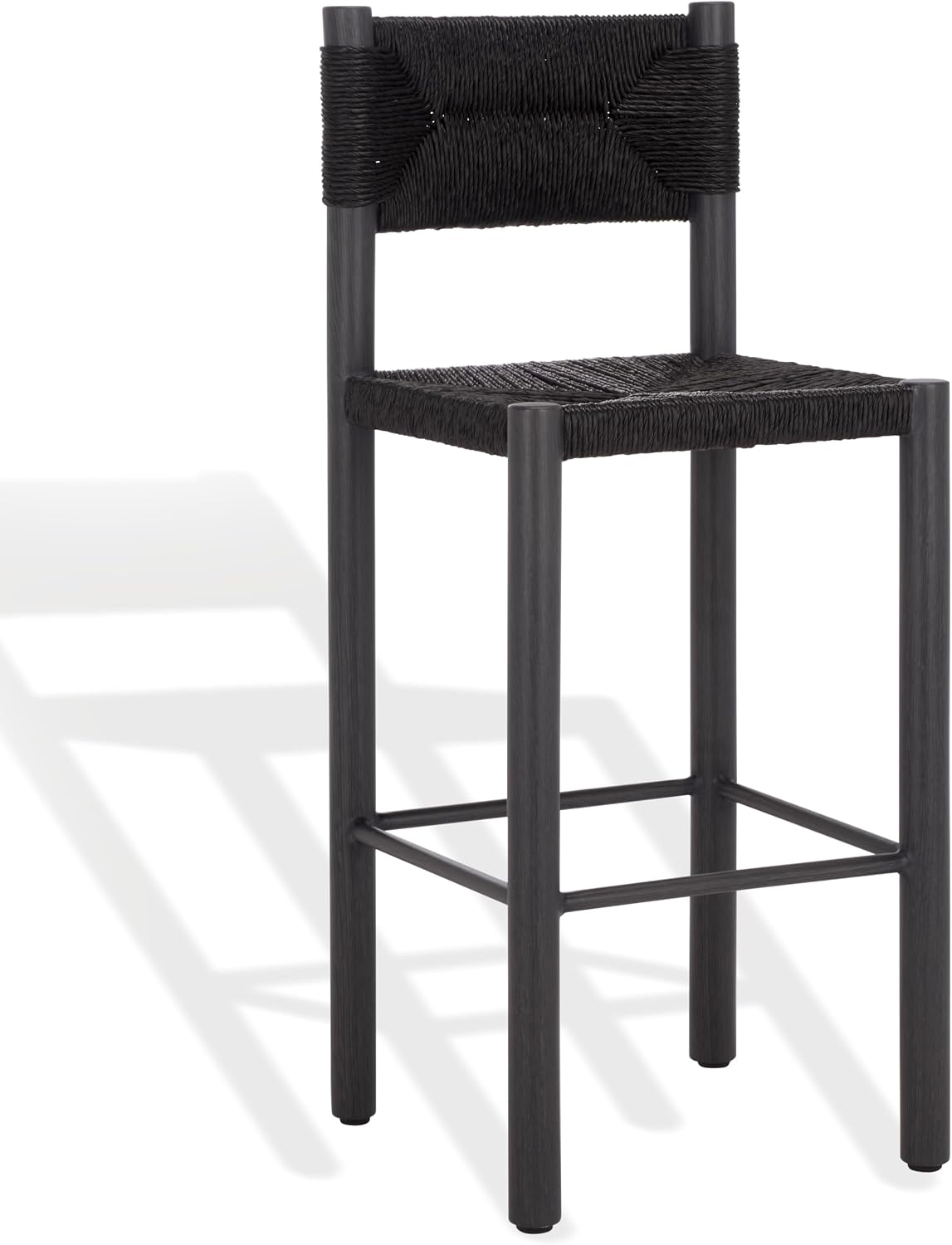 SAFAVIEH Couture Outdoor Patio Furniture Collection - Romona Tropical Bar Stool Set of 2, Black Woven Rattan Design, 30-Inch, Fully Assembled (CPT4001A)