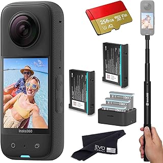 Insta360 X3 - Waterproof 360 Action Camera Bundle Includes Extra 2 Batteries, Charger, Invisible Selfie Stick & 256GB Memory Card