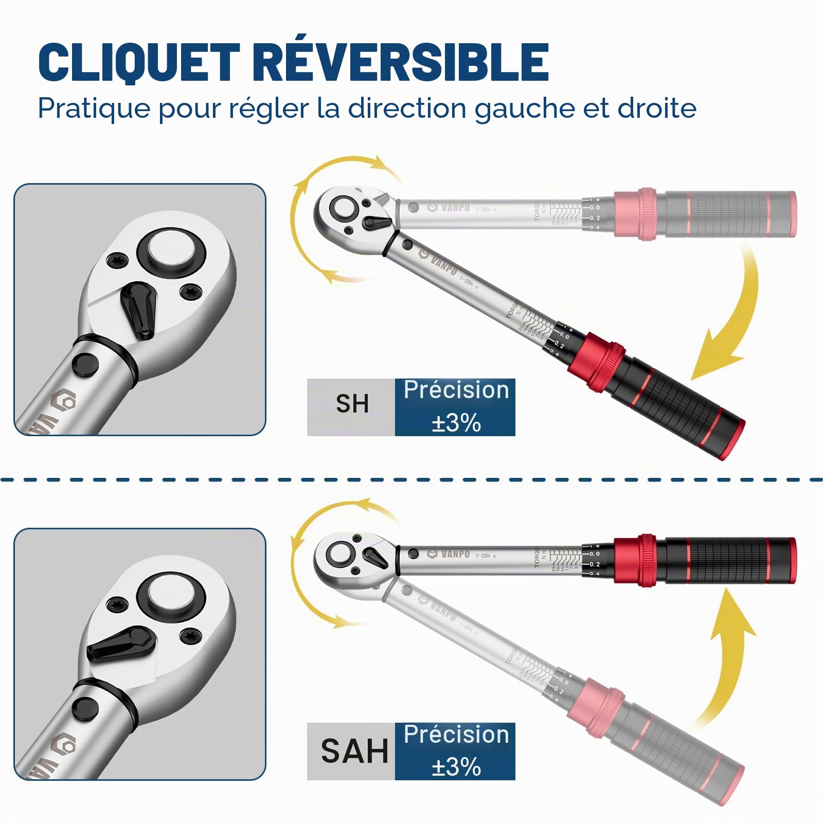 VANPO Clé Dynamométrique Vélo, 1-25NM, 32 Pièces Cle Dynamometrique Kit avec Barre D'extension, Bits Adaptateur, Torx, Phillips,Taglio,Esagonali, Pozidriv pour Vélos Route y Montagne, Moto