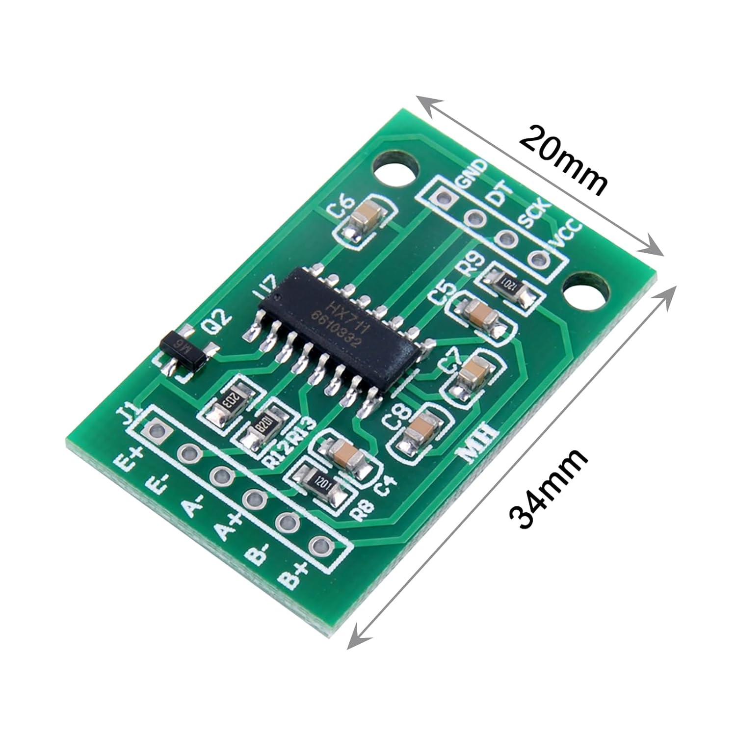 HX711 module with dimensions 34mm by 20mm