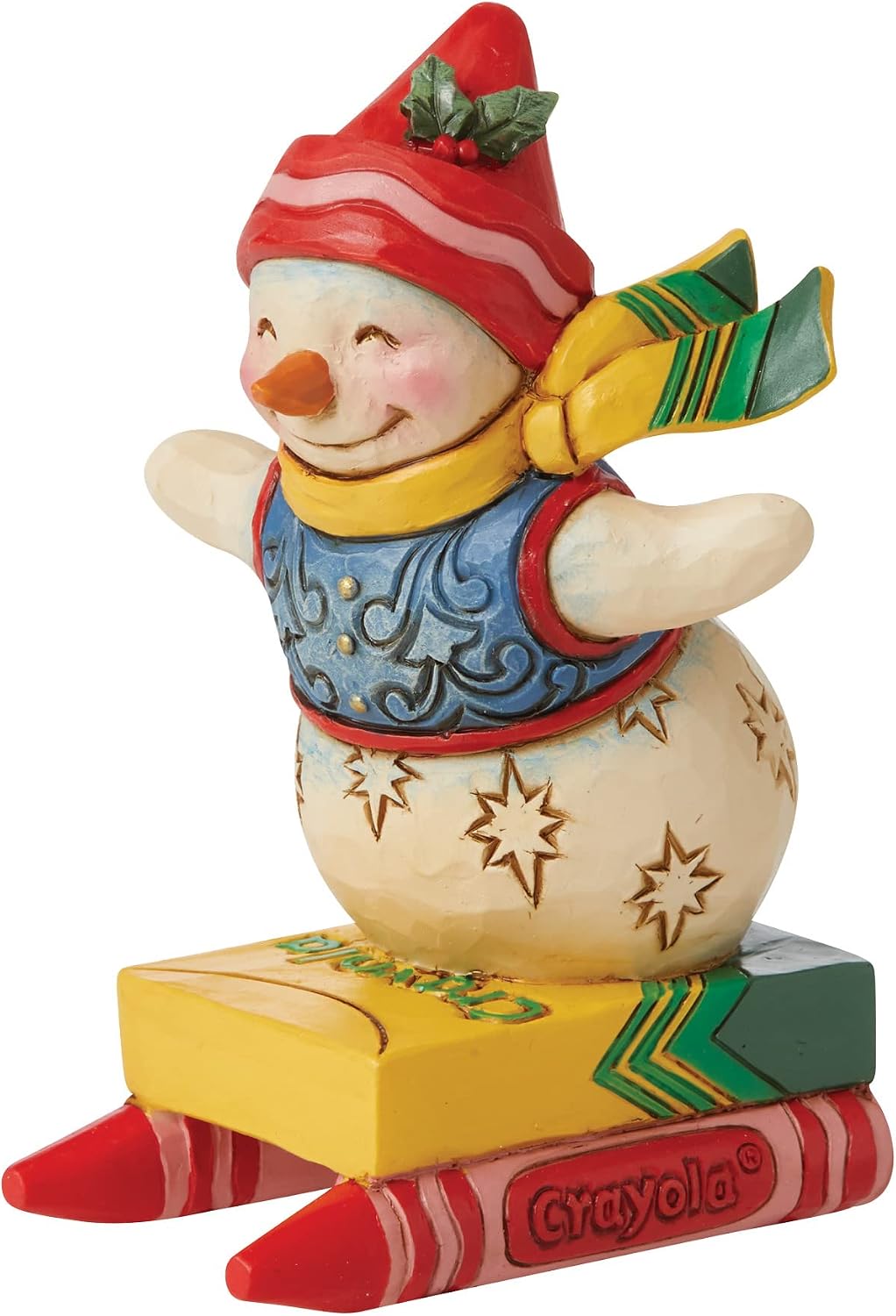 Enesco Crayola by Jim Shore Snowman Riding Crayon Box Sled Miniature Figurine, 3.54 Inch, Multicolor