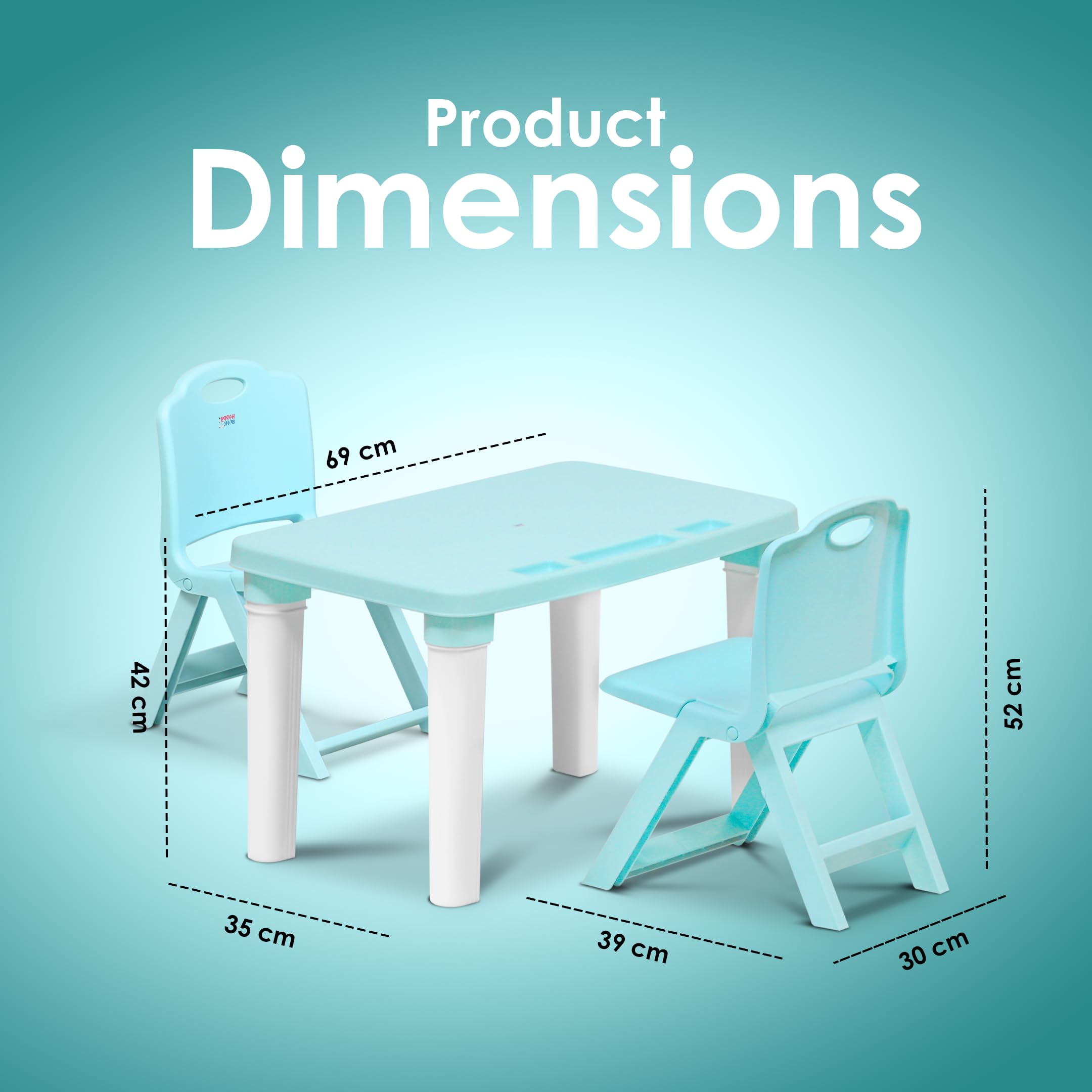 HAPPY BEAR Table and Folding Chair Set for Kids Strong & Durable Plastic Made Rectangle Table with Box Space for Stationery 3 Level Height Adjustable (T&F2-Blue) - Image 6 thumbnail