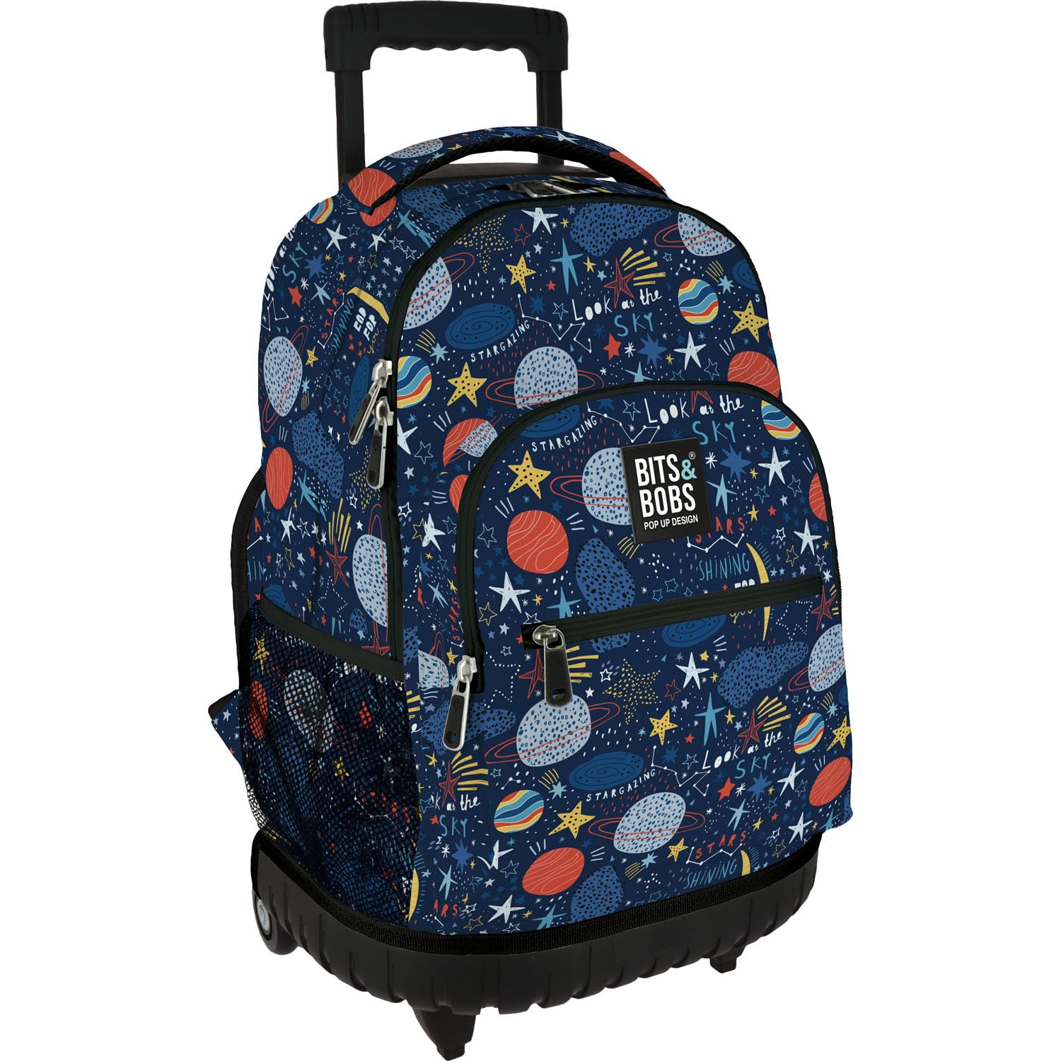 Grafoplas - Mochila Escolar con Ruedas, Carro Integrado, 29 Litros, 52x37x25cm, Modelo Roller, Colección Planets Bits & Bobs, Perfecto Material Escolar Infantil y Primaria