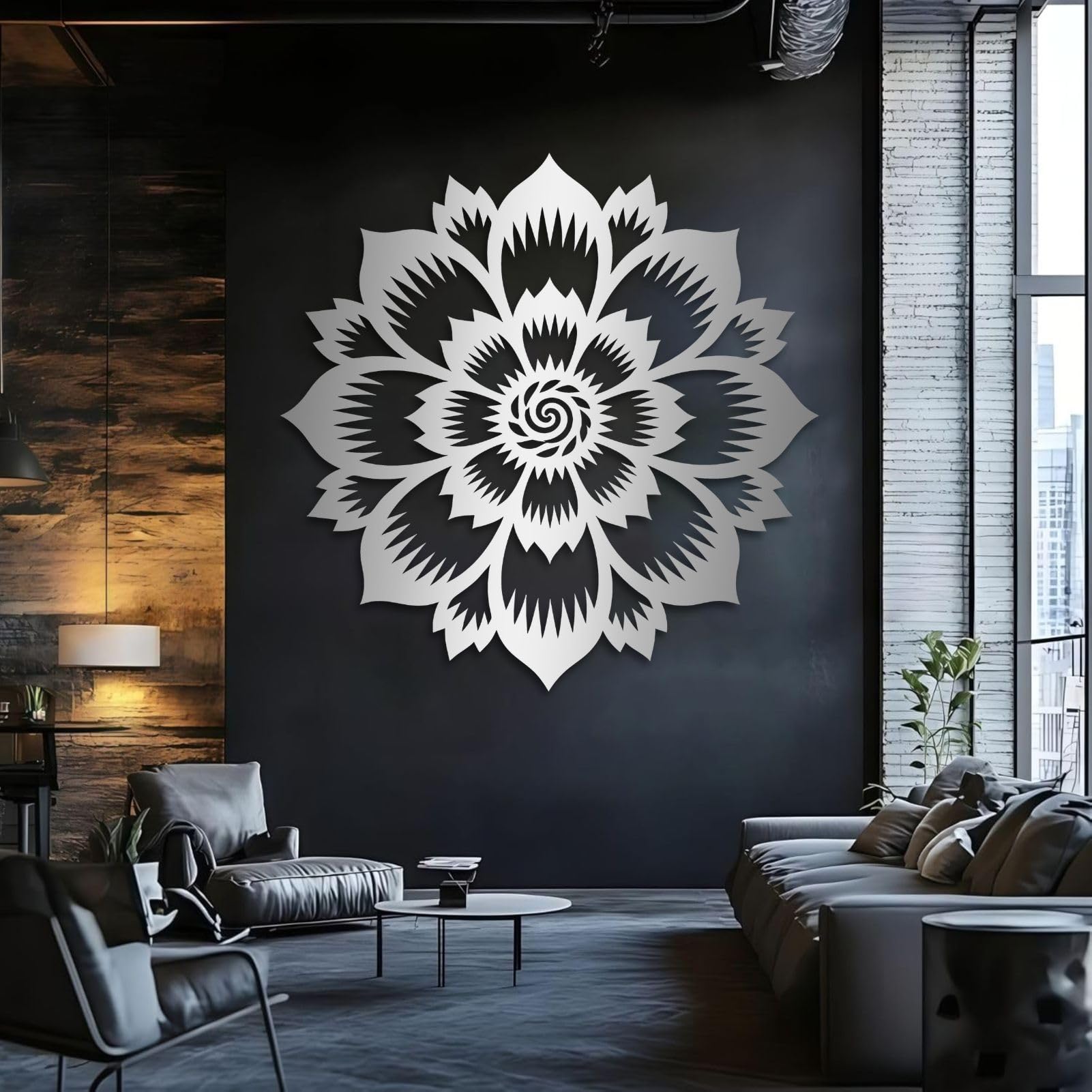 Mandala floral en métal argent 70x70 cm pour sublimer votre chambre