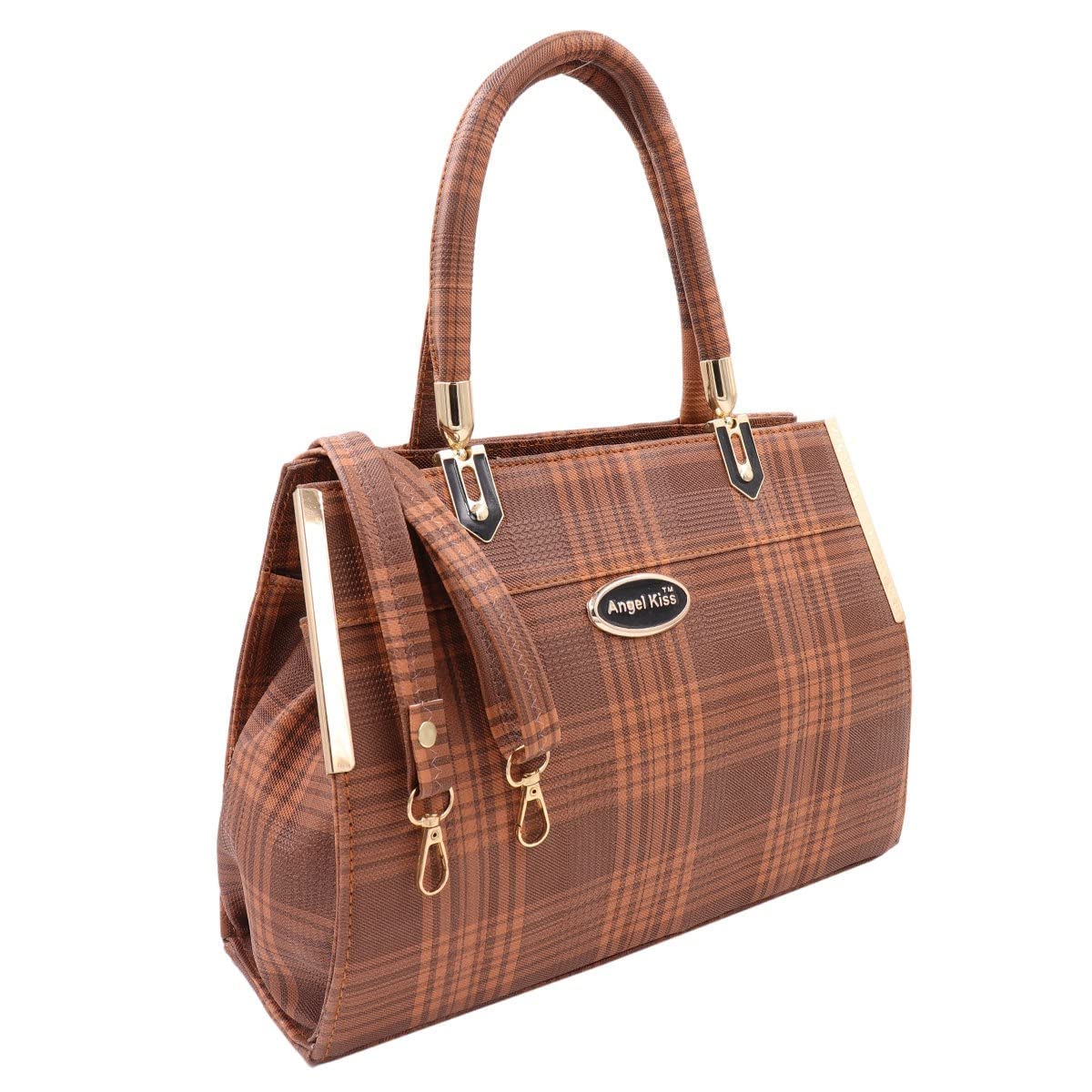 SRUNISH Italian Checks PU Leather Purse Handbags Elevation Big Hanging Shoulder Belt with Stylish Handle for Women, Girls (Brown Checks) (B0CBJZ7FMK) Amazon Price History, Amazon Price Tracker