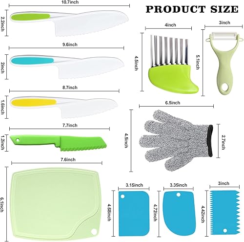 Miniatura 2 de GzfunTeng Juego de 11 cuchillos de cocina para niños, juego de cuchillos para niños para cocina real, el juego de cuchillos para niños pequeños