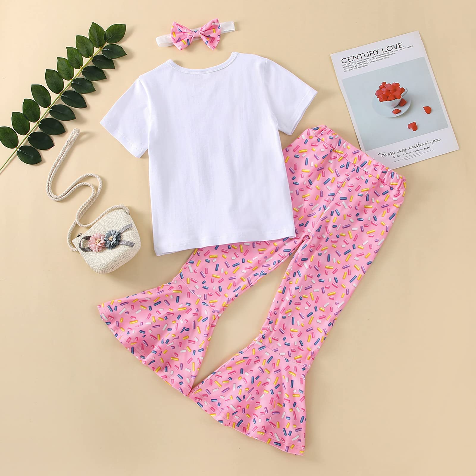 Newborn Baby Girls Pink Striped Tutu Dress First Birthday Skirt Outfits Casual Donut Print Girls Clothes Headband 2Pcs Set (U-W Four Sweet, 3-4T)