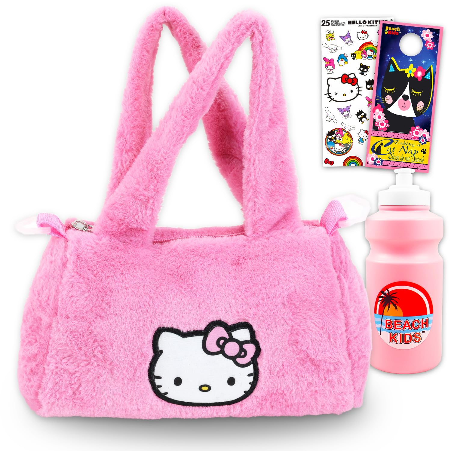 Hello Kitty Duffle Bag Set for Kids - Bundle with Cute Sanrio Luggage Carry On Suitcase Bag, Water Bottle, Stickers, and More | Sanrio Hello Kitty Travel Luggage Set