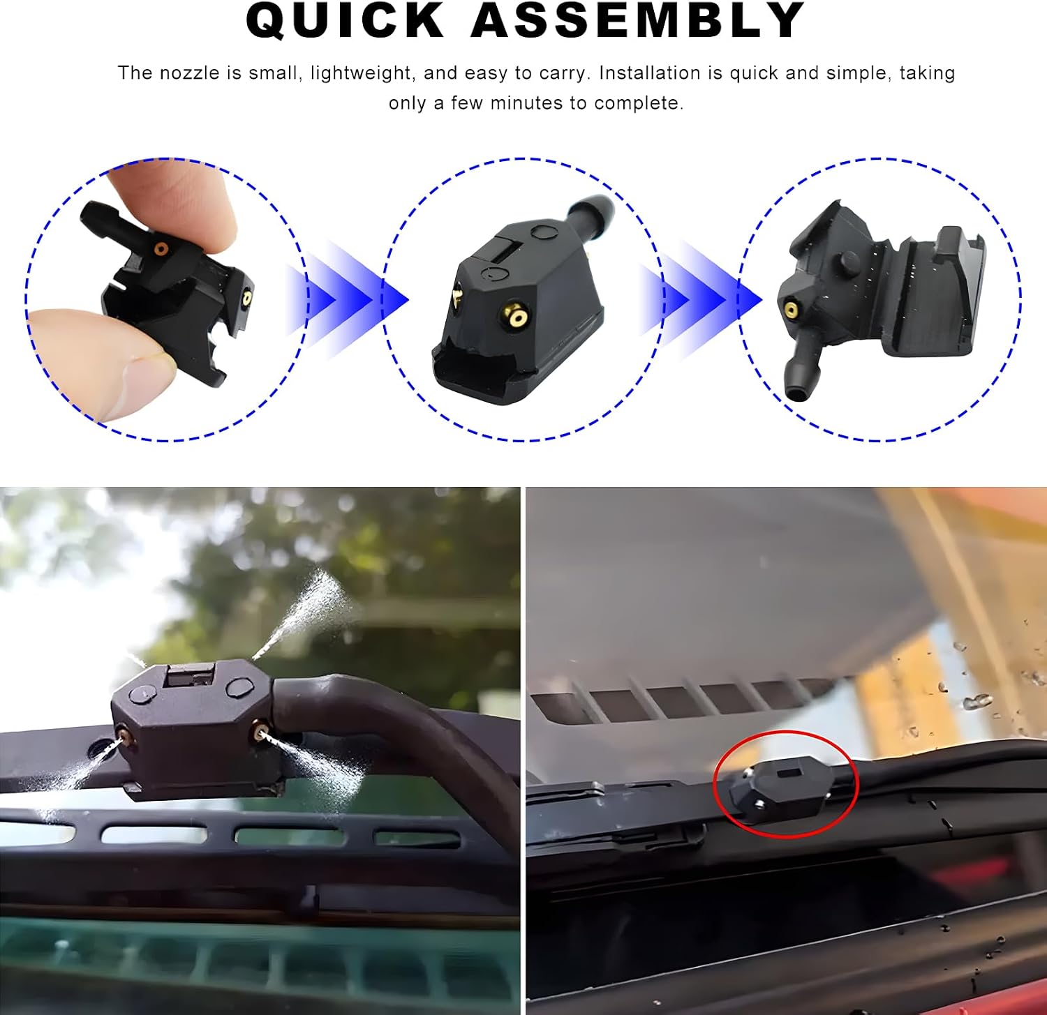 2 PCS Front Windshield Washer Nozzles, 4 Holes Car Windshield Washer Wiper Arm Sprayer, Auto Left Right Windshield Washer Squirter Nozzle Replacement, Universal Vehicle Accessories