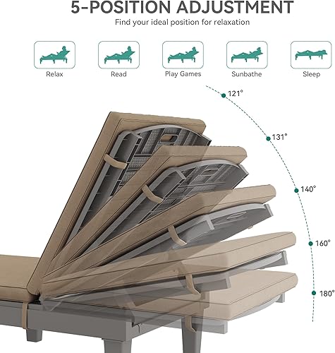 Vista 27 de YITAHOME Tumbonas para exteriores con respaldo ajustable, tumbonas multifuncionales para patio, fáciles de montar y ligeras, tumbonas impermeables