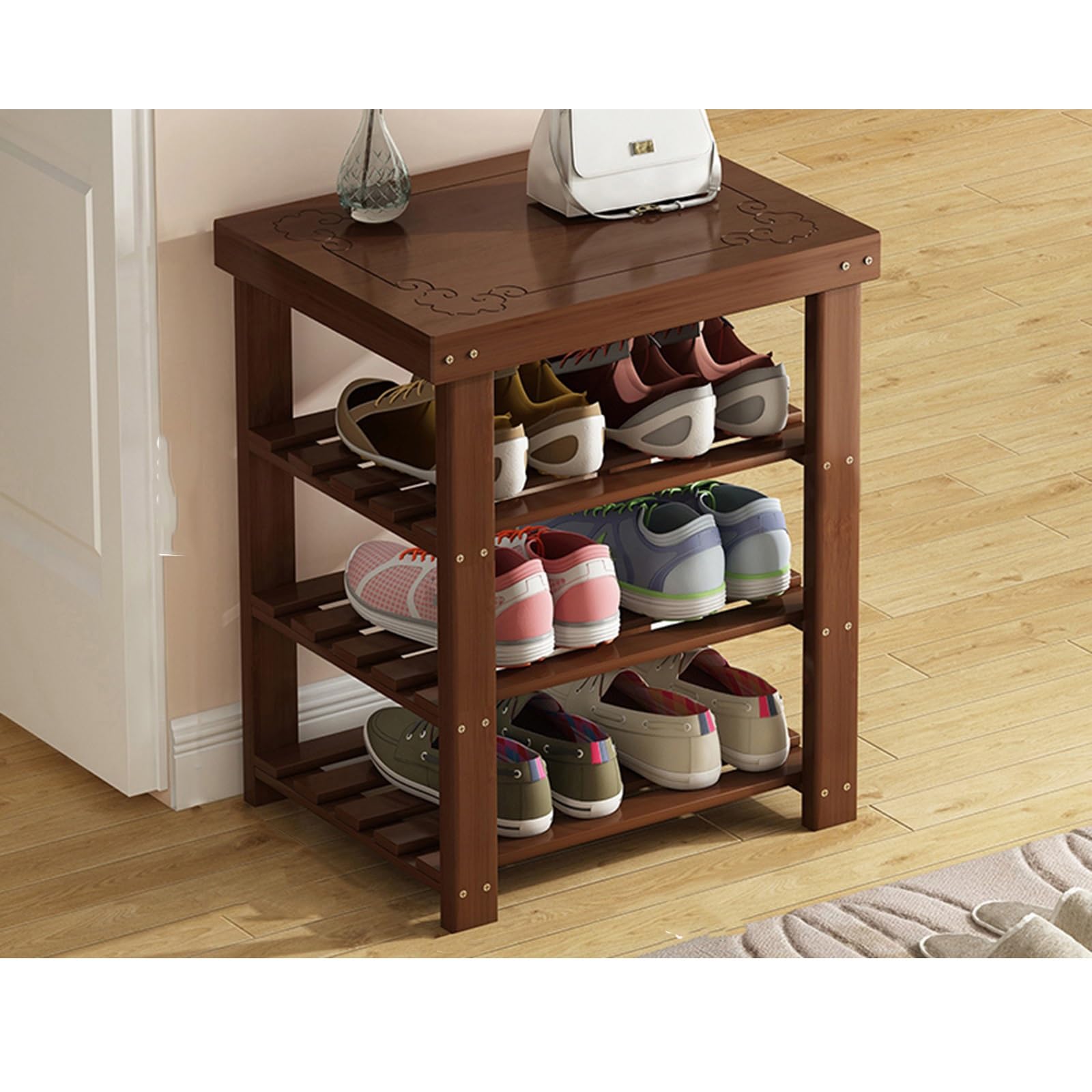 MSHGSKU Stylish Wooden Shoe Rack Bench Entryway Storage nizer for Hallway & Living Room Space Saving Design (50x26.5x61.5cm) – Perfect Shoe Storage Solution