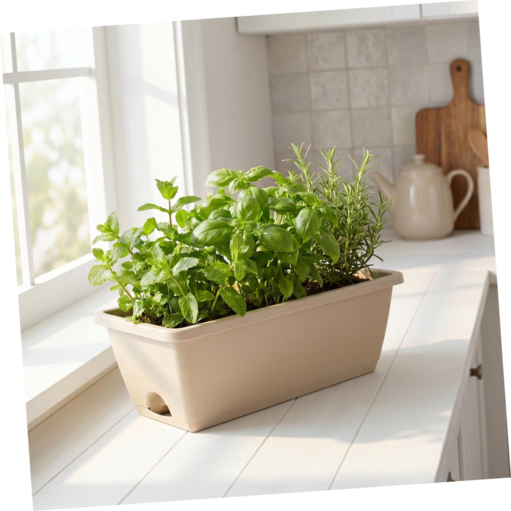 Hemobllo 4ensembles Set De Jardinières Rectangulaires avec Réserve Eau Pots De Fleurs Ventilés Et Drainage Jardinière Extérieure Médium Grise pour Potager Balcon Et Rebord De Fenêtre