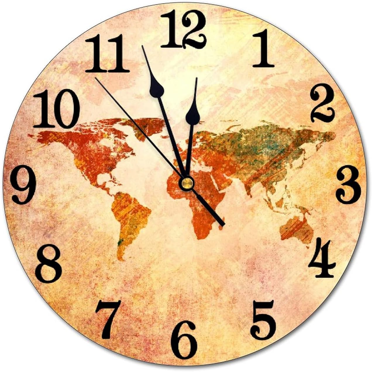 World Map Wall Clock Battery Operated Silent Round Clock Retro Wall Decor for Home, Office, School 9.8 Inch