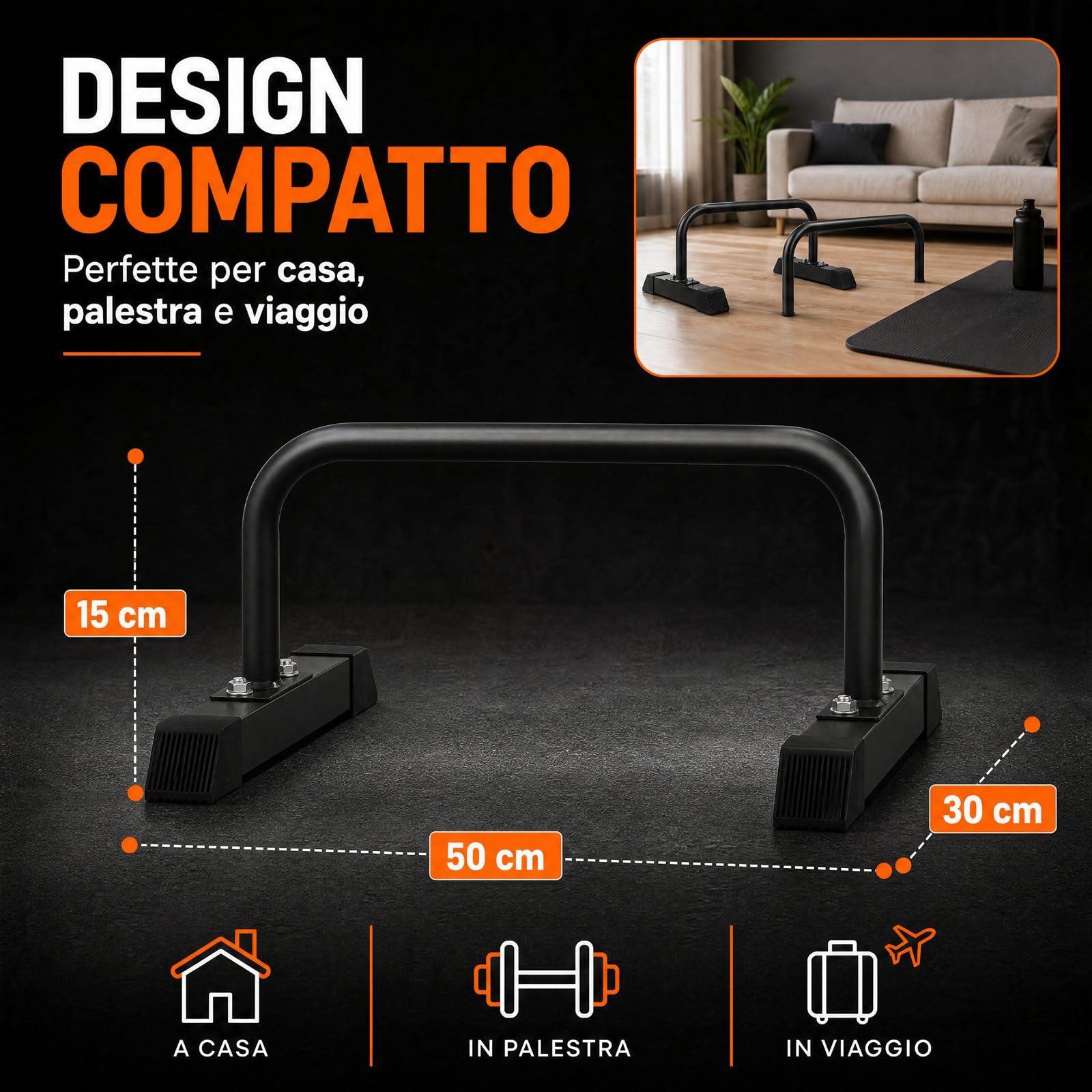 Mini Parallettes in Metallo per Calisthenics, Fitness e Palestra, Stabile e Antiscivolo per Uomo e Donna - Allenamento per Pettorali, Braccia, Spalle, Addominali