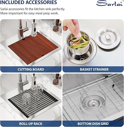Miniatura 4 de Sarlai Fregadero de barra de 15 barras de 15 x 15 pulgadas, fregadero de barra de cocina de acero inoxidable calibre 16, estación de trabajo de