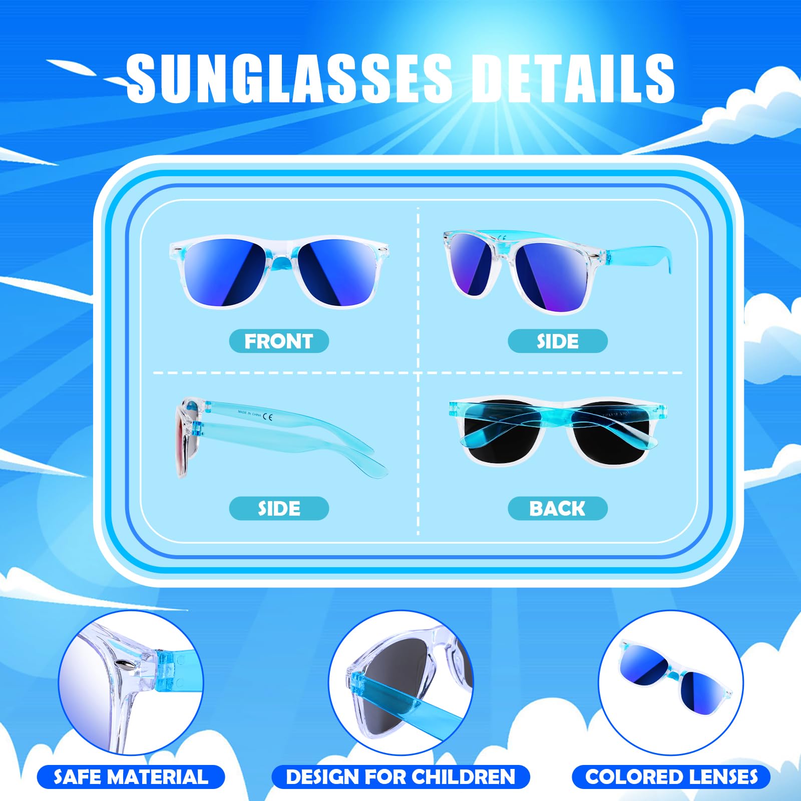 Paquete de 24 lentes de sol para niños, recuerdos de fiesta, lentes de sol translúcidos neón con protección UV a granel para niños y adultos, perfectos para verano, piscina, playa, cumpleaños, fiesta