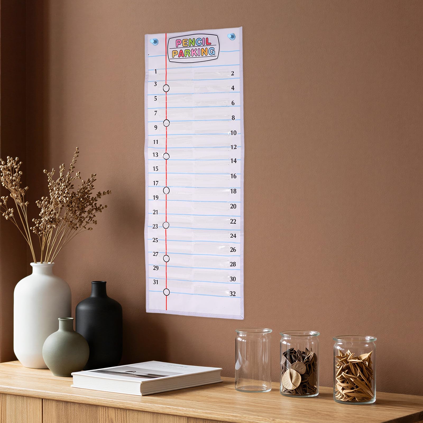 Gatuida Organizador de pared con bolsillos para lápices y 32 bolsillos