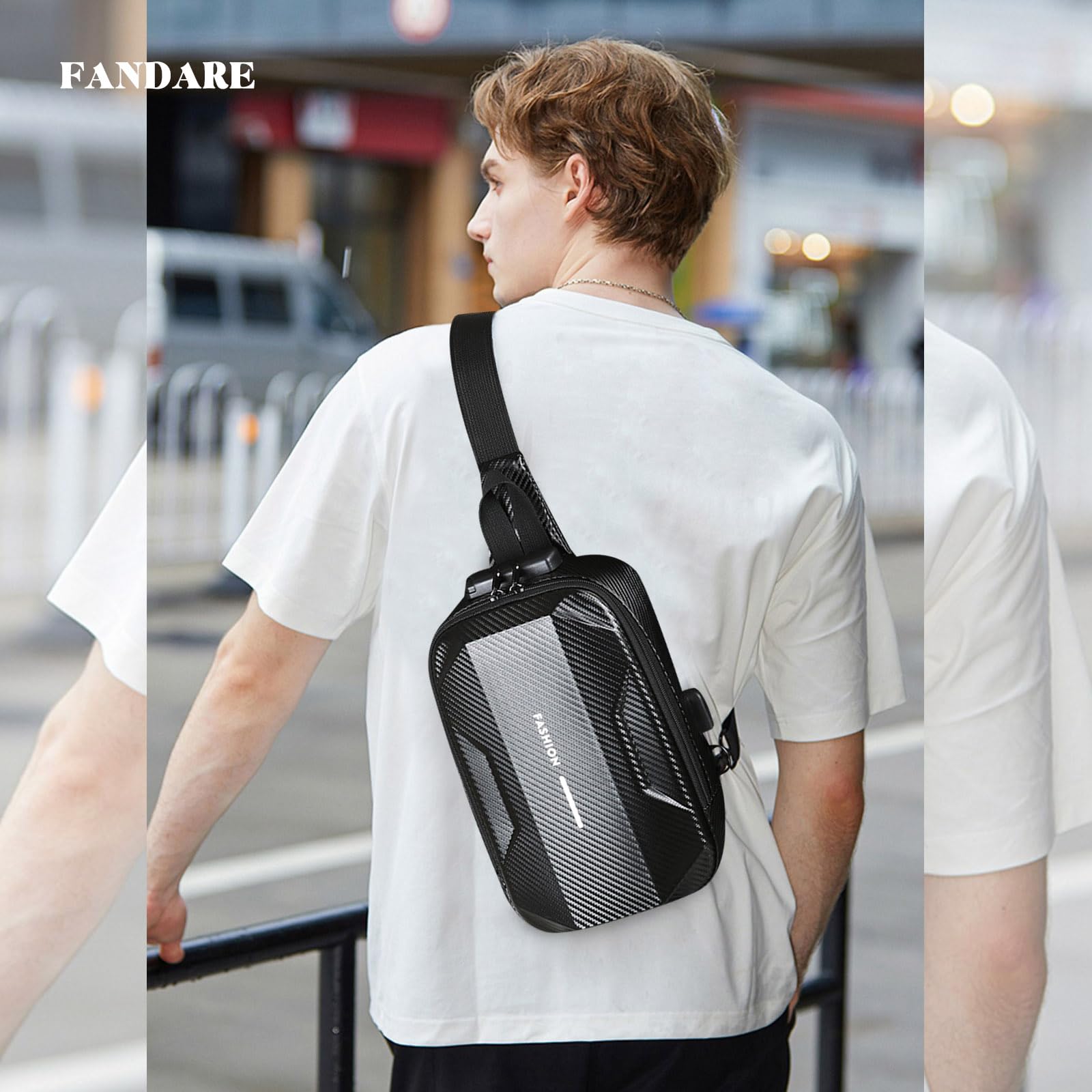 FANDARE Antifurto Zaino Monospalla Uomo Borsa a tracolla viaggio EVA Impermeabile Borsa a spalla con USB Borsa messenger Ragazzo Borsa Bandoliera Escursionismo Zaino asimmetrico Viaggio Sling Bag