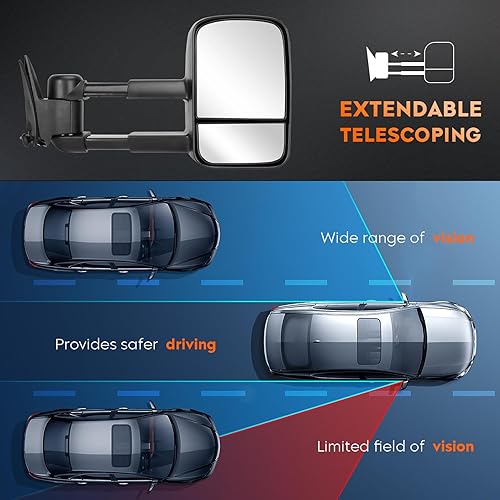 Miniatura 5 de Youxmoto Espejos de remolque compatibles con Chevy 1999-2007 para GMC SilveradoSierra 1500 2500HD 3500HDTahoe Yukon Suburban Avalanche Pickup