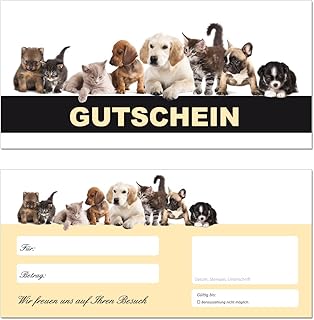 10 Geschenkgutscheine (Tiere-663) - Ein schönes Produkt für Ihre Kunden Gutscheine Gutscheinkarten für Bereiche wie Geschenke, Geburtstag, Freizeit, Erholung, Hunde, Katzen, Tiernahrung, Futter, Tierfriseur