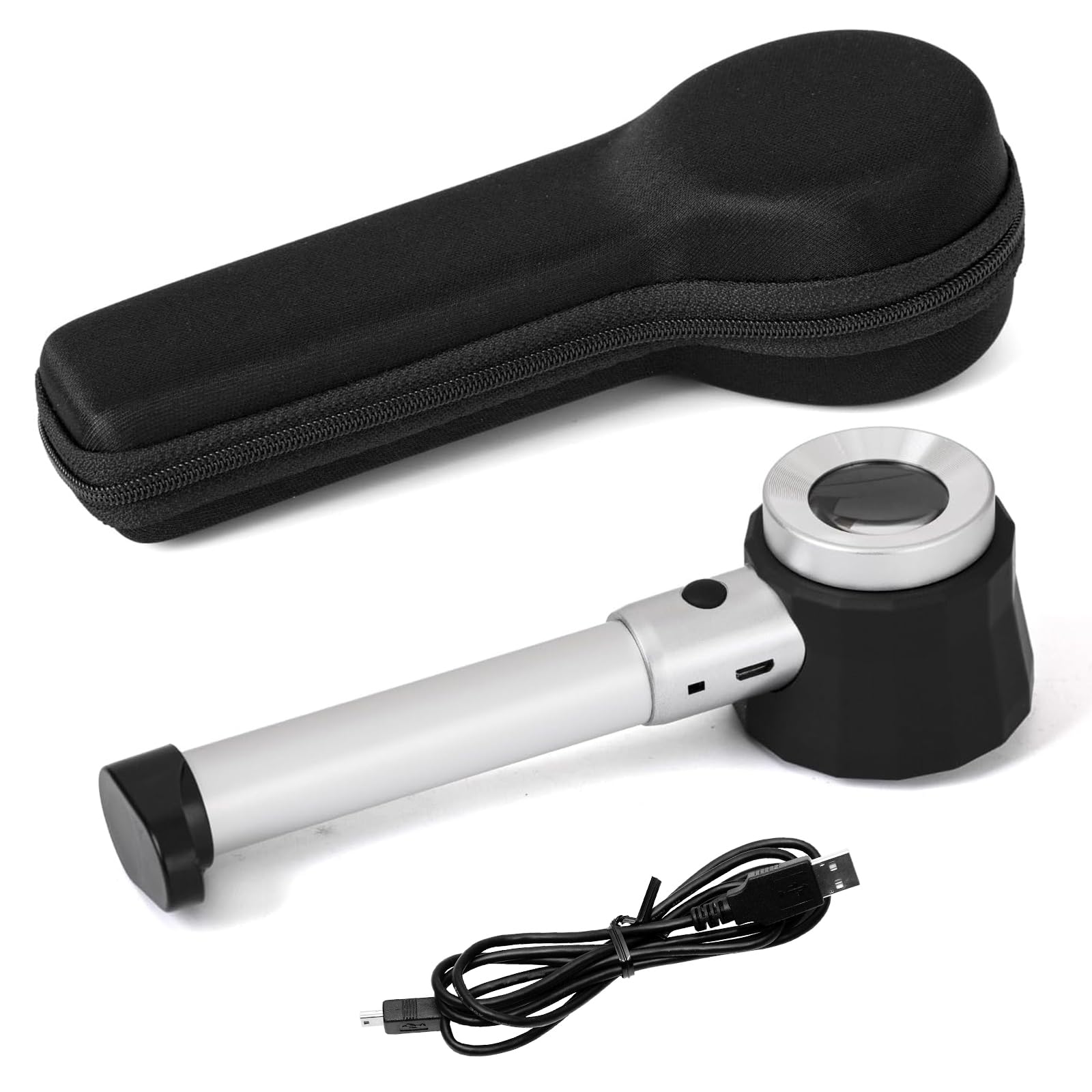 Lente d'Ingrandimento 30x con Luce,Ricaricabile, Manico Rimovibile & Righello 2cm, Lente Vetro Ottico 25mm per Gioielli, Dermatoscopio, Monete, Ispezione Pelle