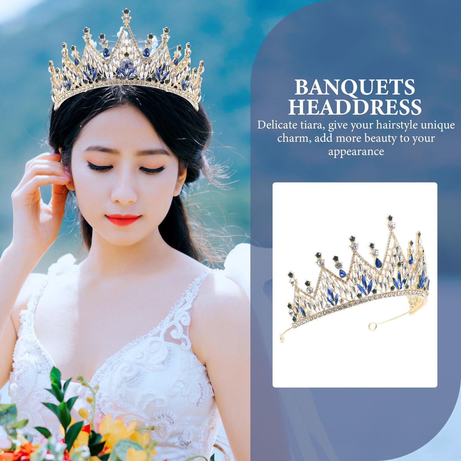 Tiara de Boda Azul Estilo Barroco para Novia Aleación Elegante y Decoración Cabello en Bodas y Fiestas