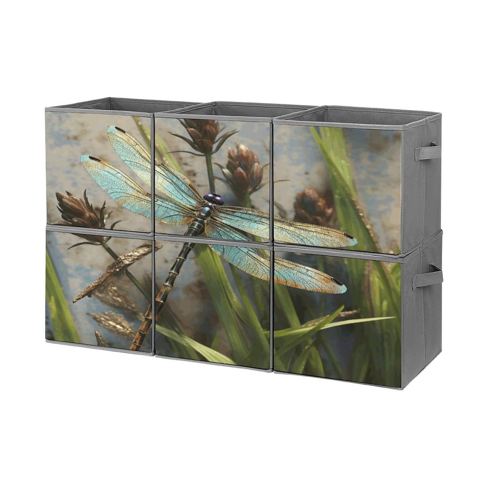 Btcowzrv Style Dancing Dragonfly Storage Cubes, 6 Pack Oxford Fabric Foldable Collapsible Bins With Handles, Cubby Storage Baskets Boxes For Closet Shelves Office Organization