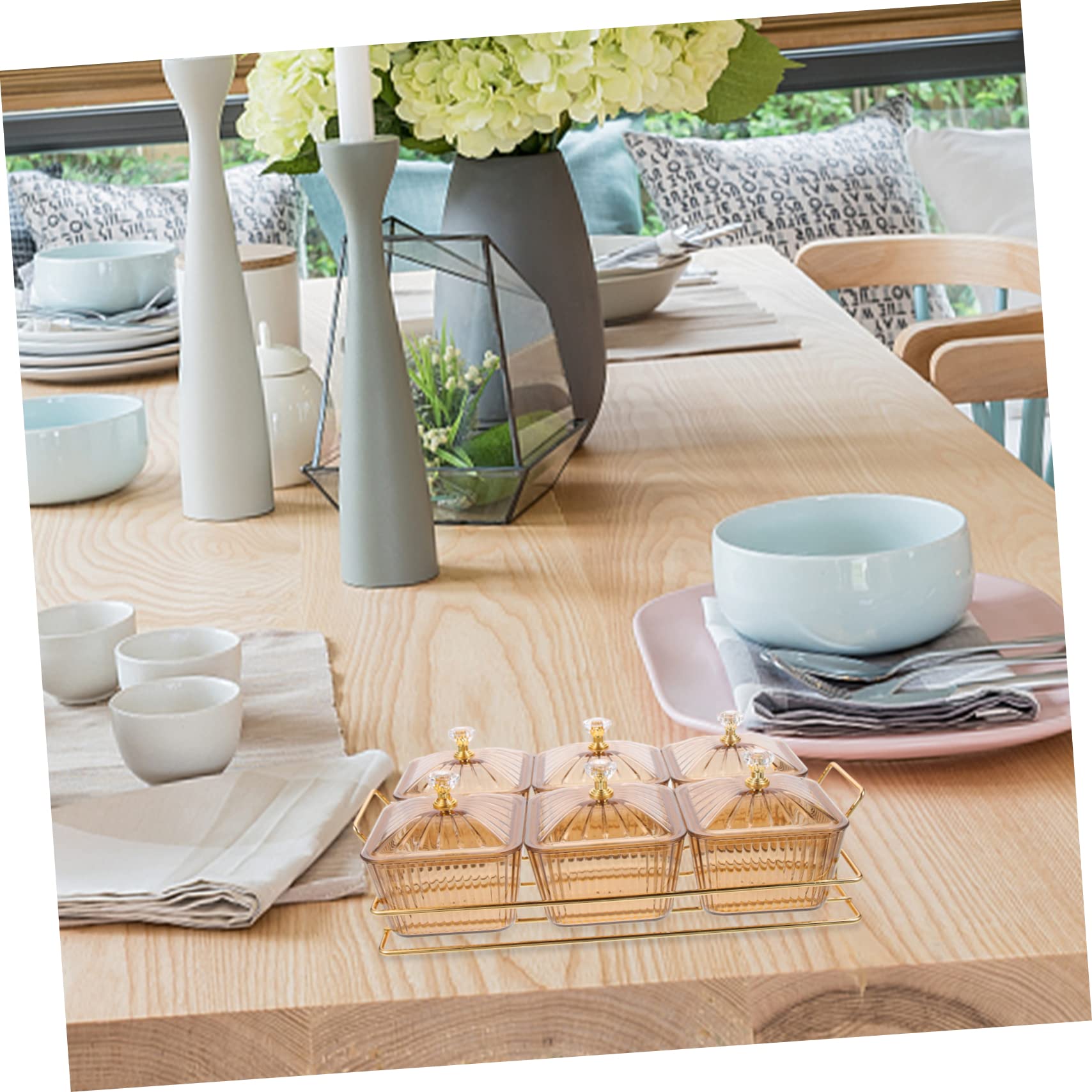 GLEAVI Plato para Guardar Condimentos y Snacks Dorado para Servir Aperitivos de Hierro con 6 Compartimentos Adecuado para Bodas y Reuniones en Casa