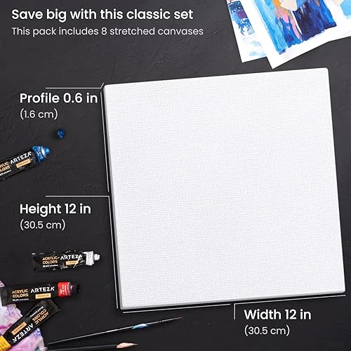 Miniatura 95 de Arteza Lienzo estirado de 8x10, 100% algodón (Juego de 12)