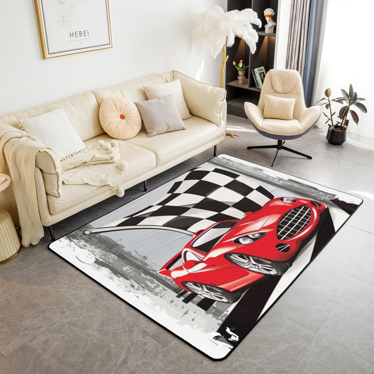 Erosebridal Sushi Cartoon Carpet 5x7, Cute Food Theme Area Rug, Japanese Style Kawaii Indoor Floor Mat, Orange Decorative Accent Rug for Kids Girls Teens for Bedroom, Living Room, Bedside Classroom