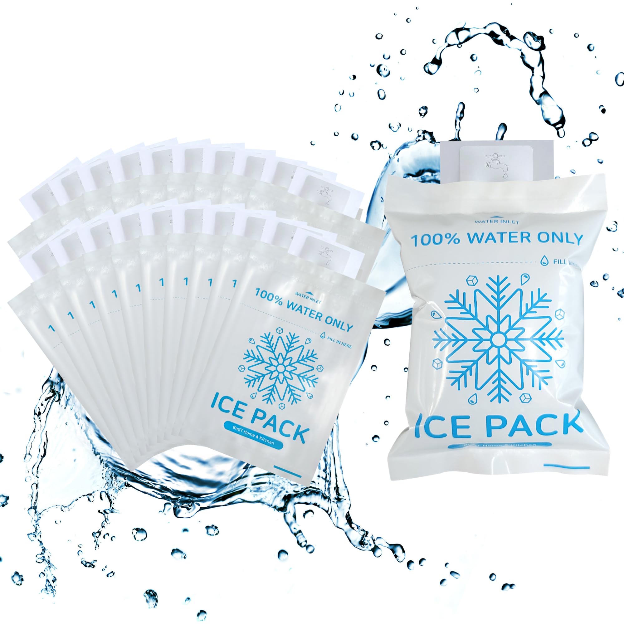 Ice Pack for Lunch Bags, Cold Packs, Coolers, Chill The Food, Groceries, Beverage, Frozen Food, Use 100% Water, No Plastic Gel, Ideal for Camping, Moving, Reusable, Convenient Storage