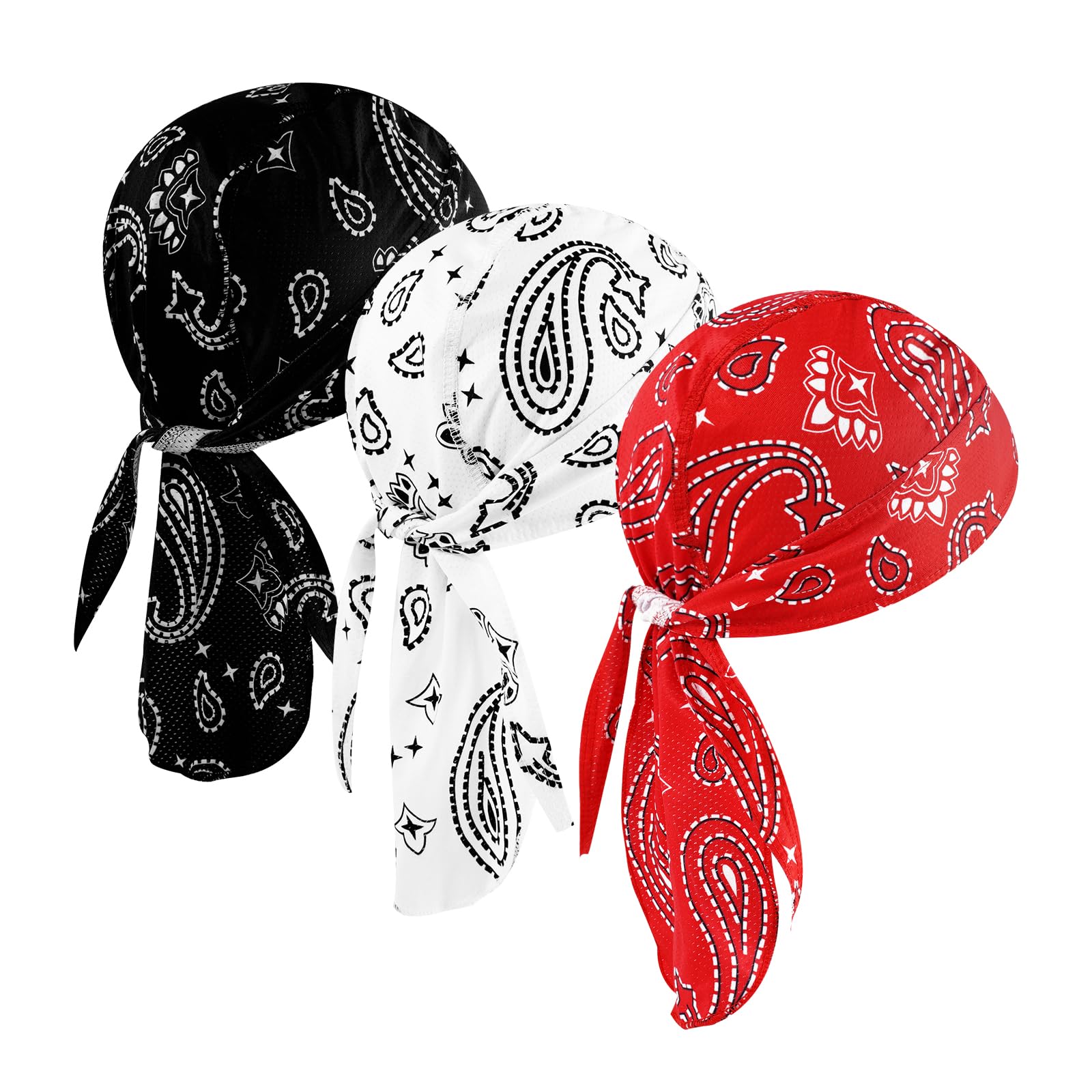 DOCILA 3 Pcs Do Rags for Men Skull Cap Bandana Hat Helmet Linner Beanie