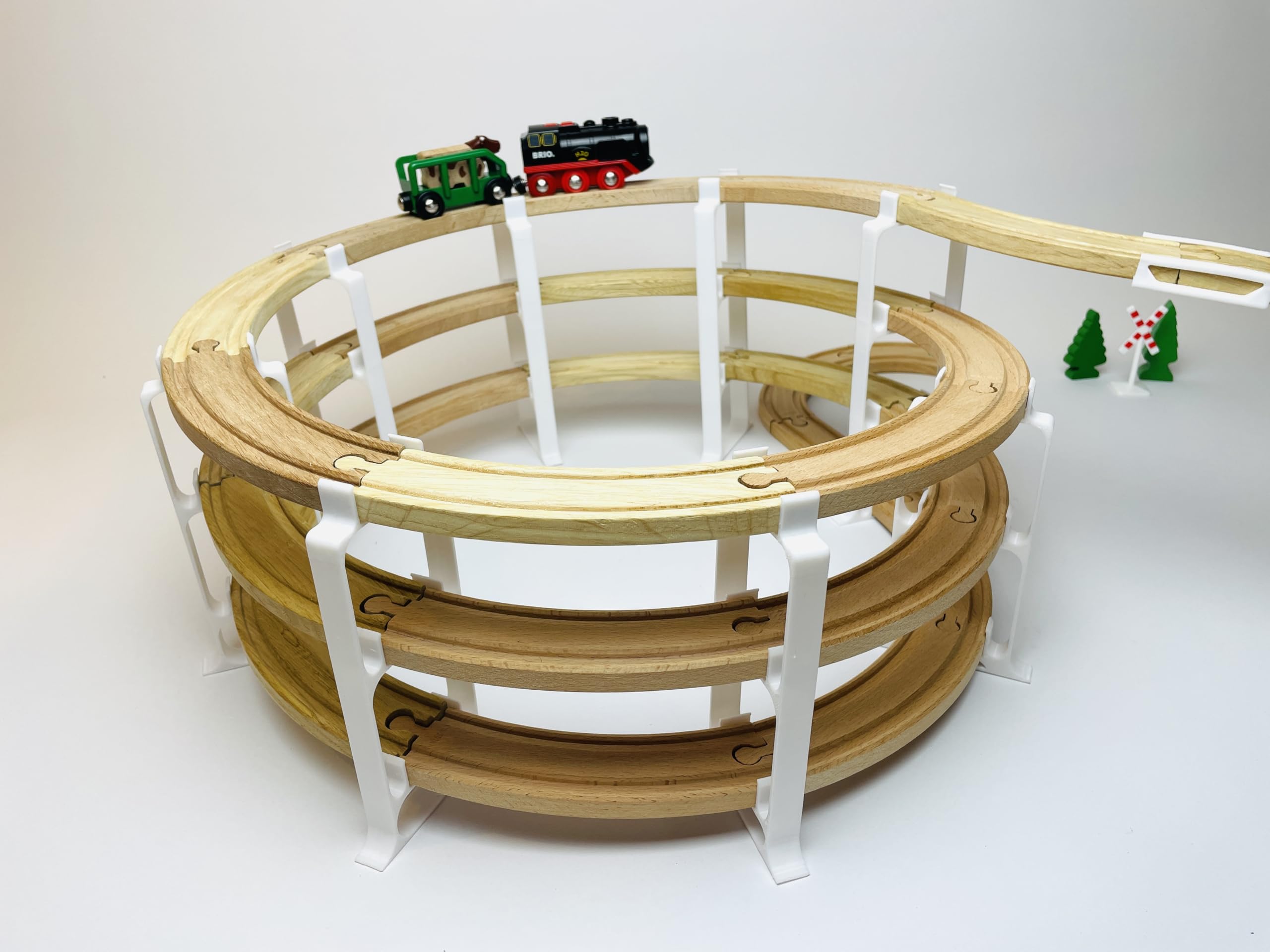 3 Tier Spiral Bridge Wooden Rail Compatible with Brio/Playtive/Lillabo/8 Pieces/without Wooden Rails and Decoration