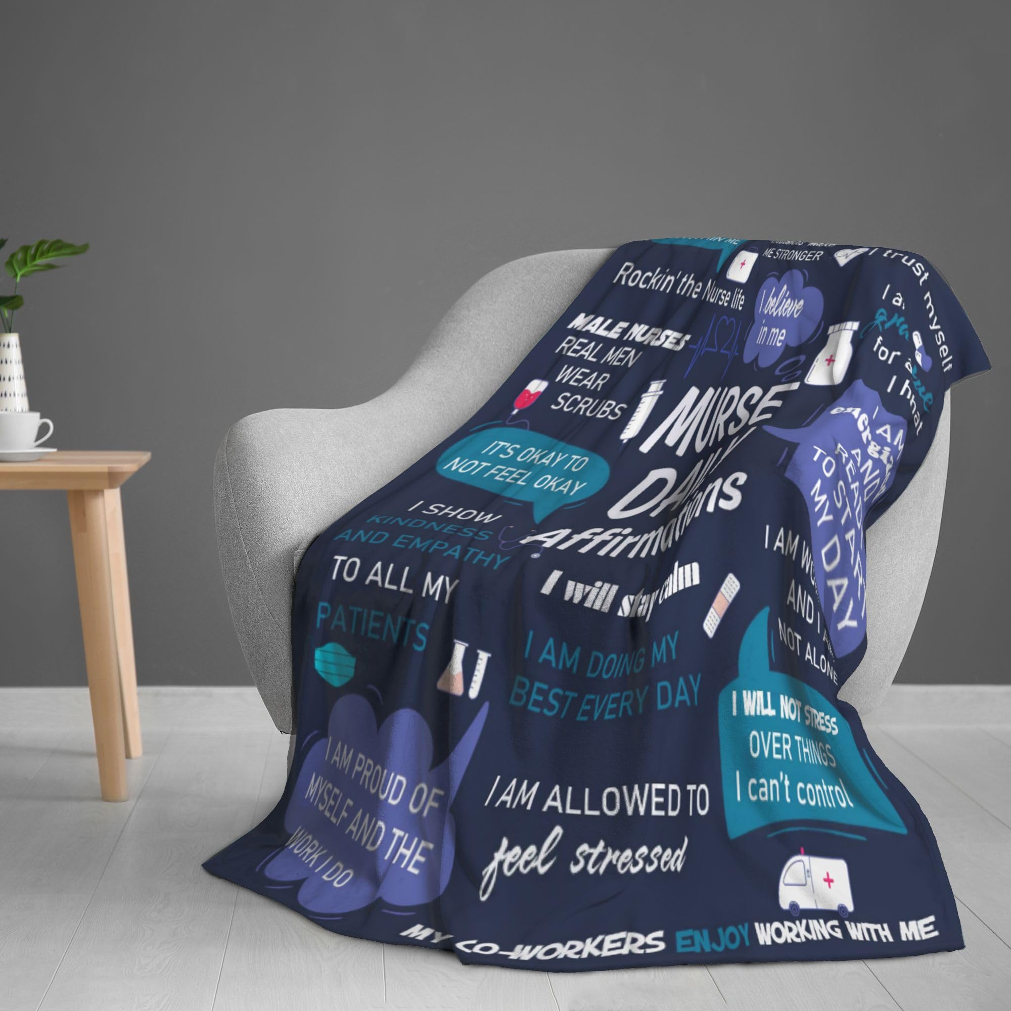 Male Nurse Gifts, Nurse Week/Day Gifts for Men, Gift for Male Nurses, Males Nurses' Nursing Gift for Men on Thanksgiving or Christmas Day, Soft Blanket with Daily Affirmations 60"x50"