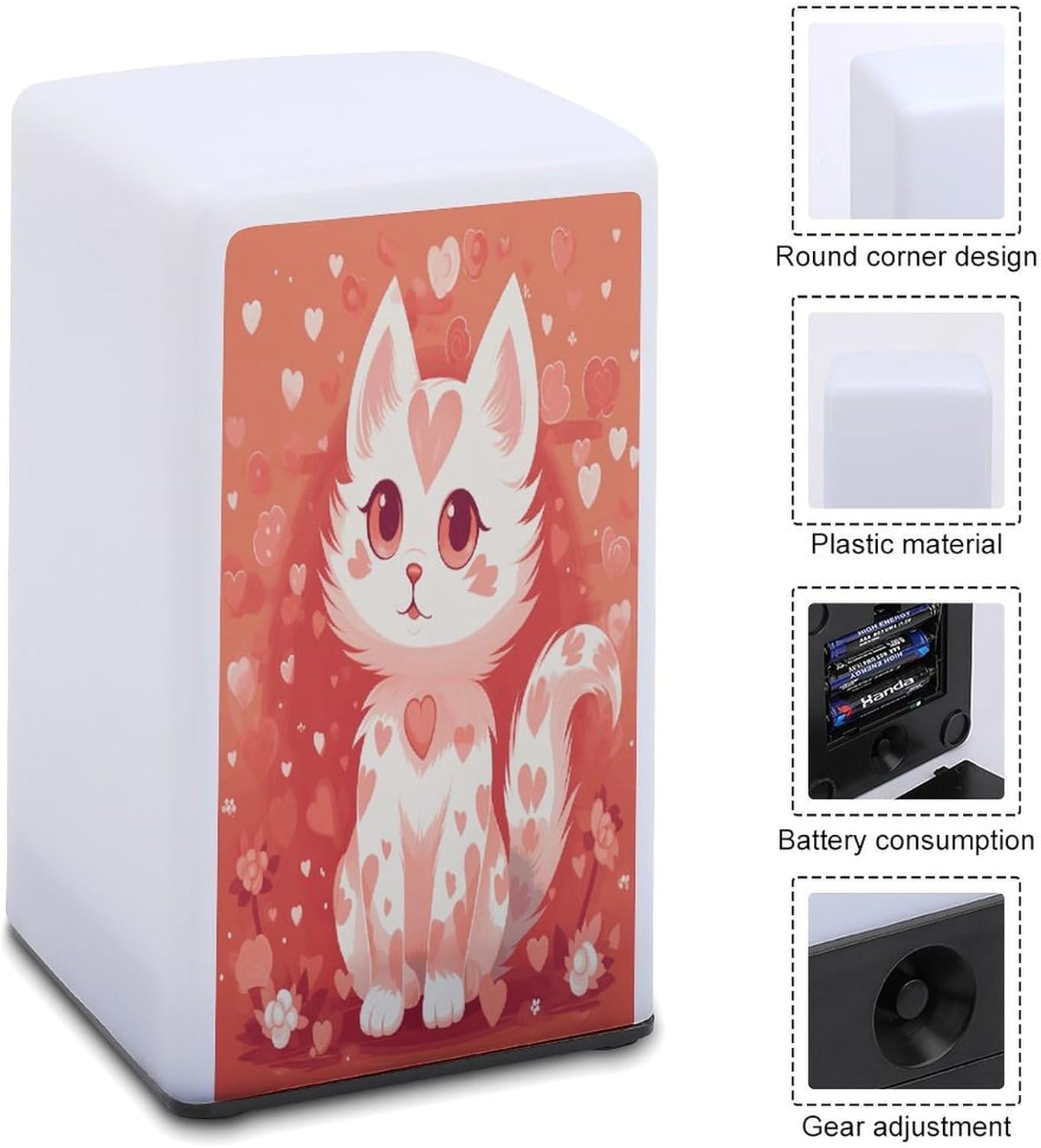 Cordless Night Light Battery Powered Dimmable Lamp for Reading Peach Kitten Small Desk Lamp for Bedroom Living Room Office