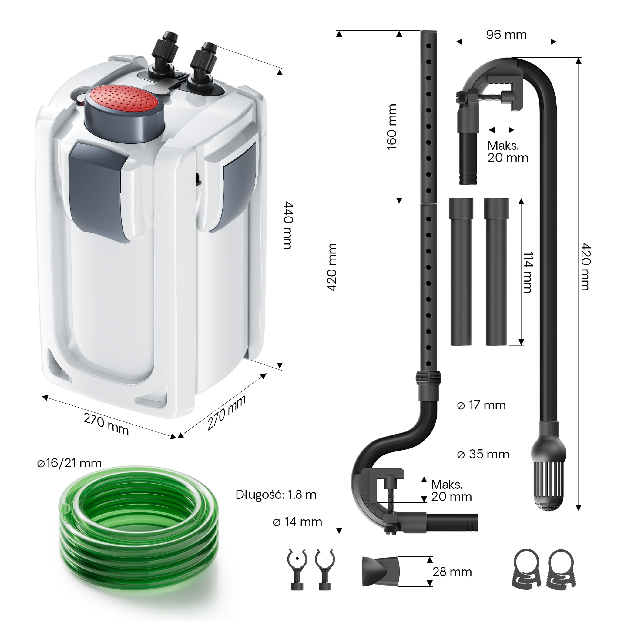 SunSun HW-703A Filtr zewnętrzny do akwarium 30W 1400l/h z 3-stopniową filtracją komorową