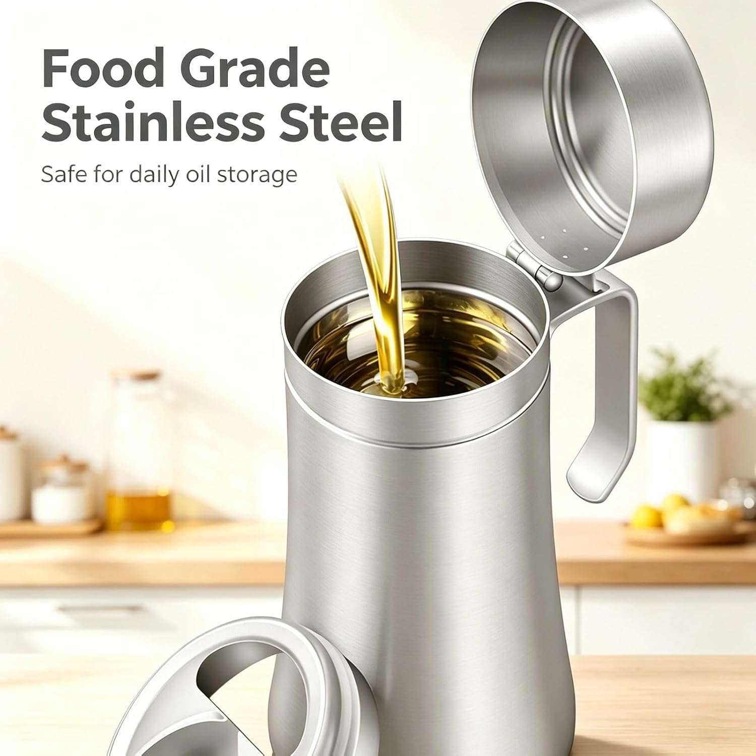 EBTOOLS Stainless Steel Olive Oil Dispenser Bottle, Leakproof Oil Container with Lid for Kitchen Cooking BBQ (500ML)