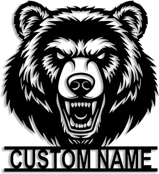 Custom Metal Bear Art, Bear Sign, Bear Metal Wall Art, Home Decor Family Name Sign, Room Decor, Grizzly Bear Sign, Housewarming Gift, 8-24 Inches