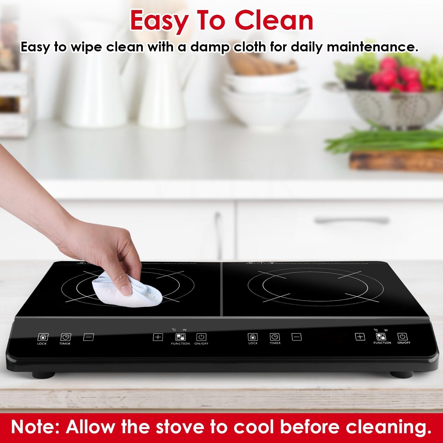 4000W Double Induction Cooktop Portable Electric Dual Burner Stove with 9 Power Levels, 9 Temperature Settings, 3H Timer, Touch Control Countertop Hot Plate for Fast Efficient Cooking