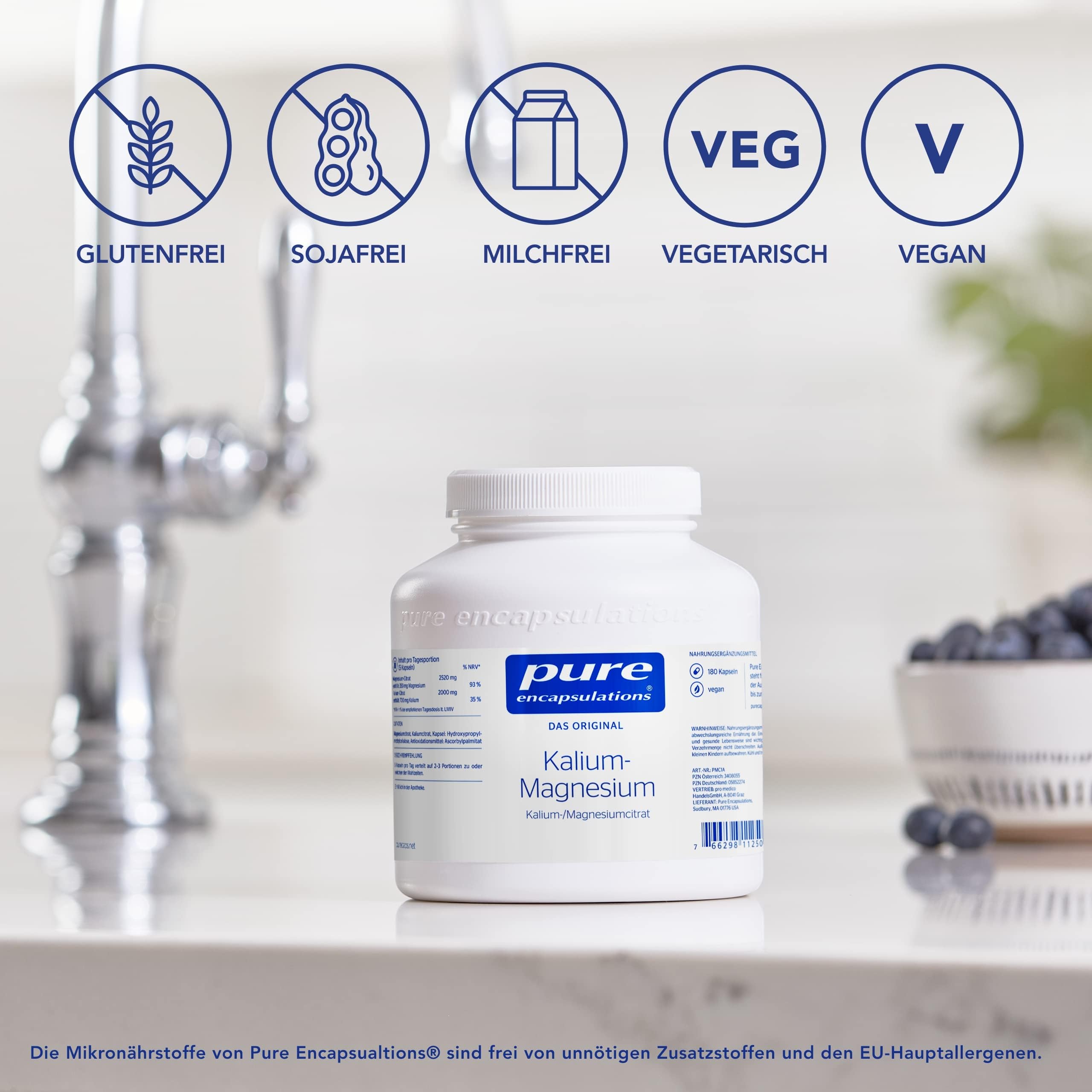 Pure Encapsulations - Kalium-Magnesium (Citrat) - Hochwertige Elektrolyt-Kombination für Blutdruck, Nerven und Muskeln - Organische Citrat-Form - 180 vegane Kapseln