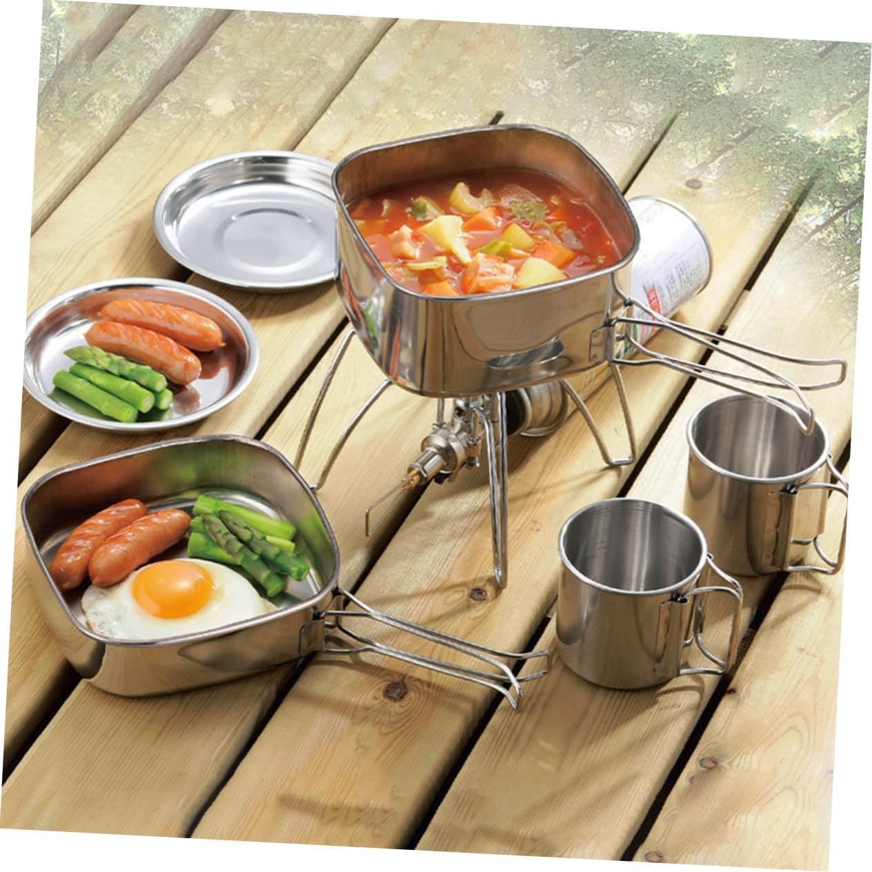 Hemoton Camping Cookware Kit Picnic Cookware Portable Cooking Folding Handle Pots Pans